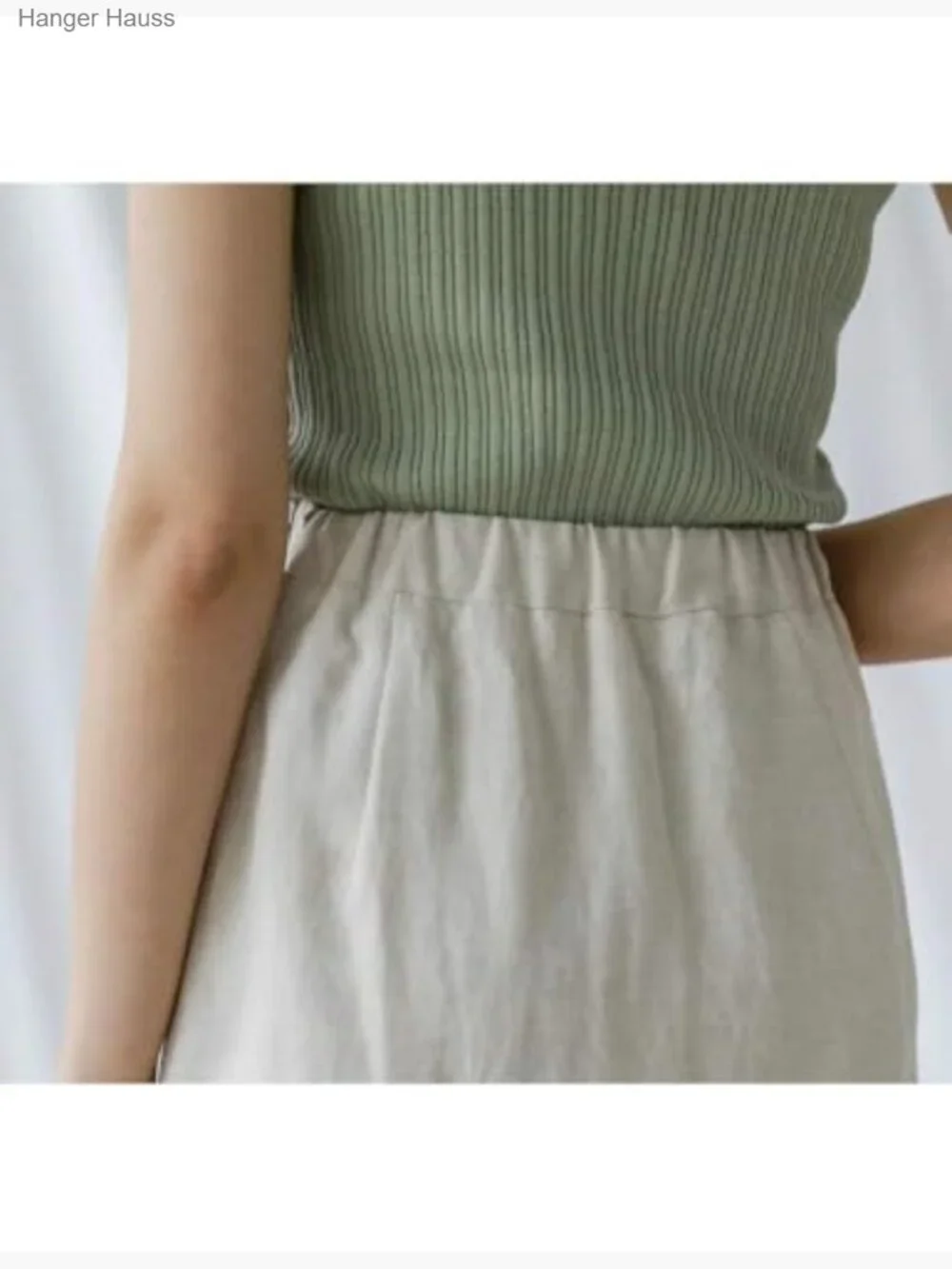 High Waisted Straight Fit Linen Long Skirt with Slit Midi - Picture 6 of 6
